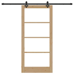 Sliding Door Solid Pine Wood and Glass Natural 93 cm 202 cm 213.5 cm