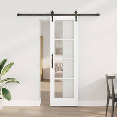 Sliding Door Solid Pine Wood and Glass White 183 cm White and Black 61 cm 198.5 cm