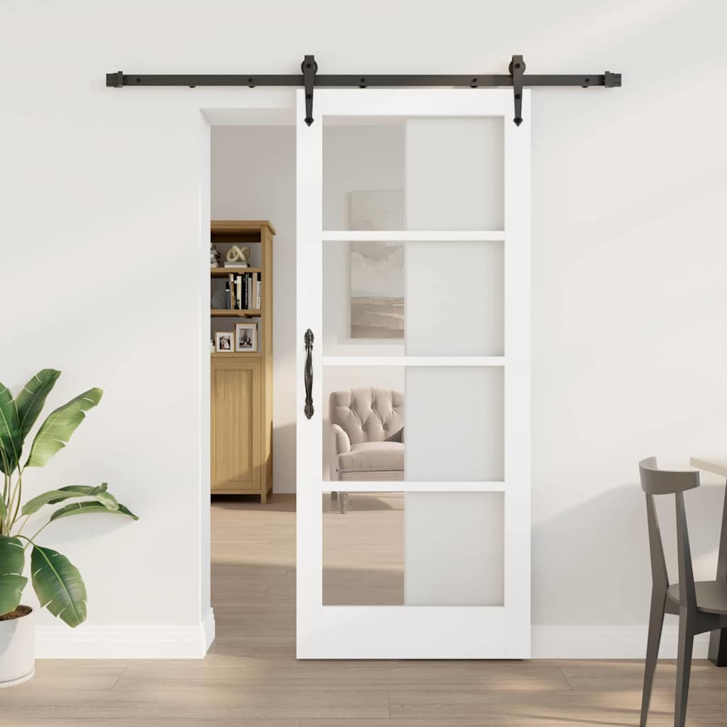 Sliding Door Solid Pine Wood and Glass White 183 cm White and Black 83 cm 202 cm