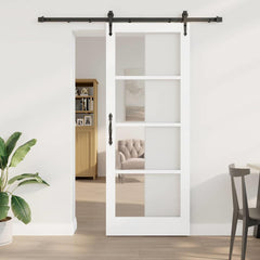 Sliding Door Solid Pine Wood and Glass White 183 cm White and Black 83 cm 211 cm