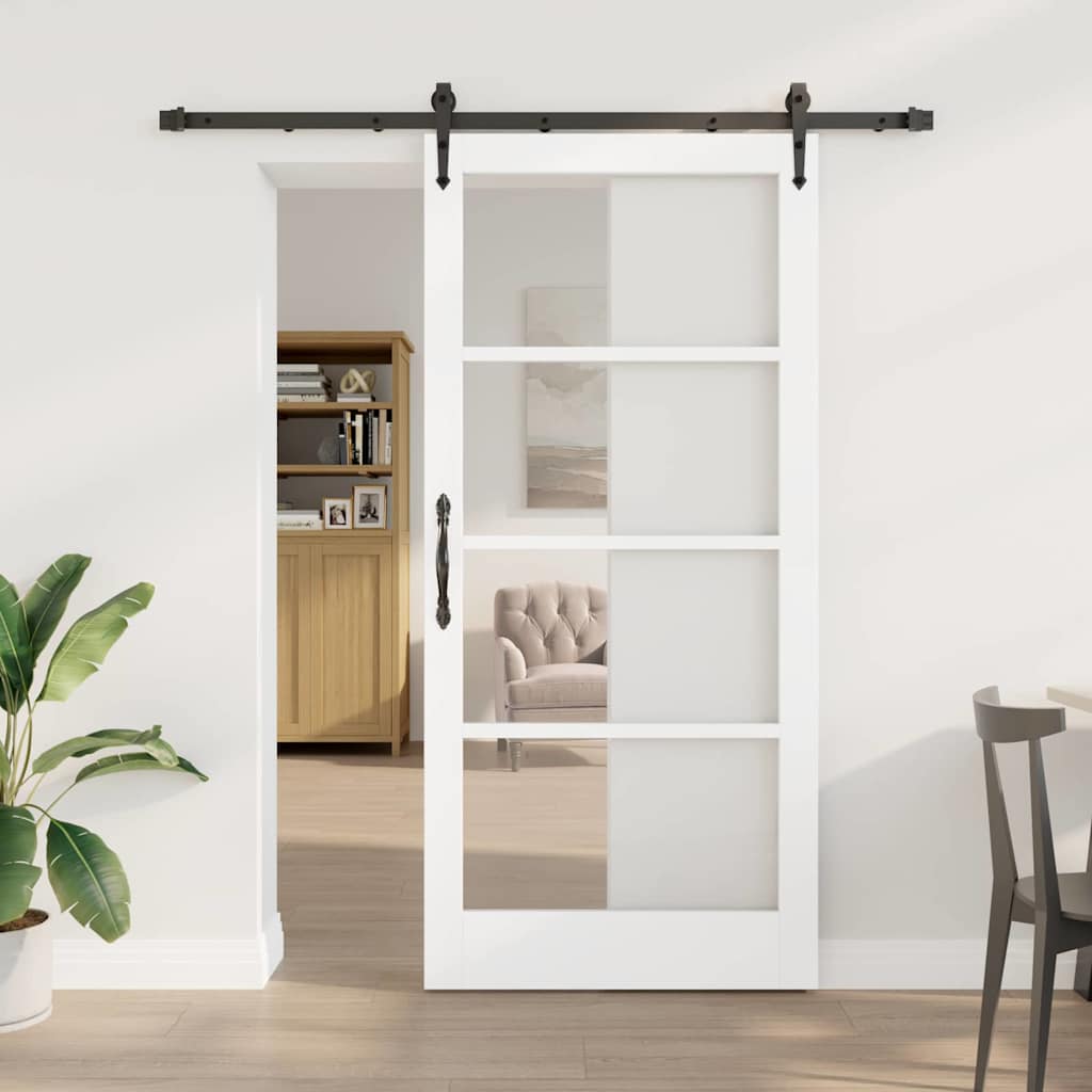 Sliding Door Solid Pine Wood and Glass White 183 cm White and Black 93 cm 202 cm