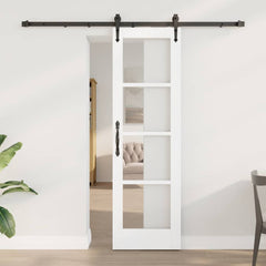 Sliding Door Solid Pine Wood and Glass 200 cm White and Black 61 cm 198.5 cm