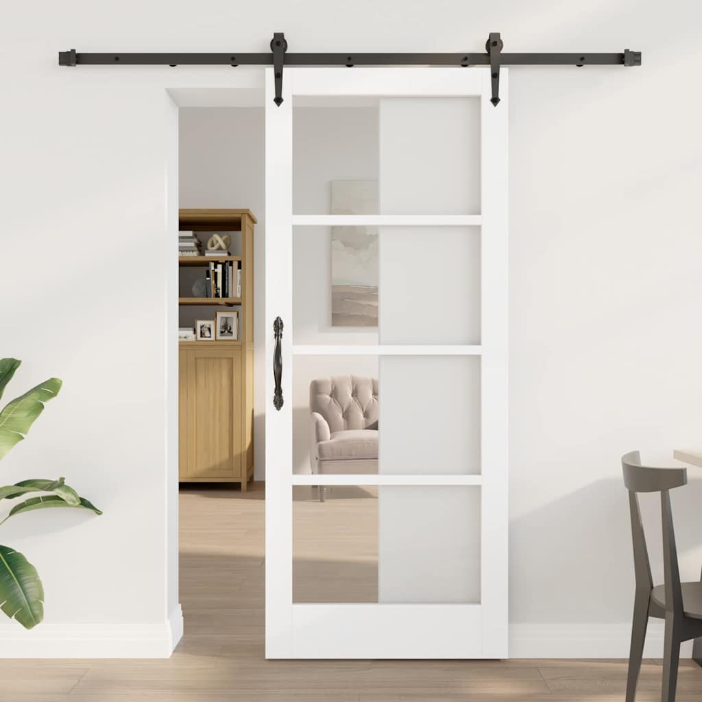 Sliding Door Solid Pine Wood and Glass 200 cm White and Black 83 cm 202 cm