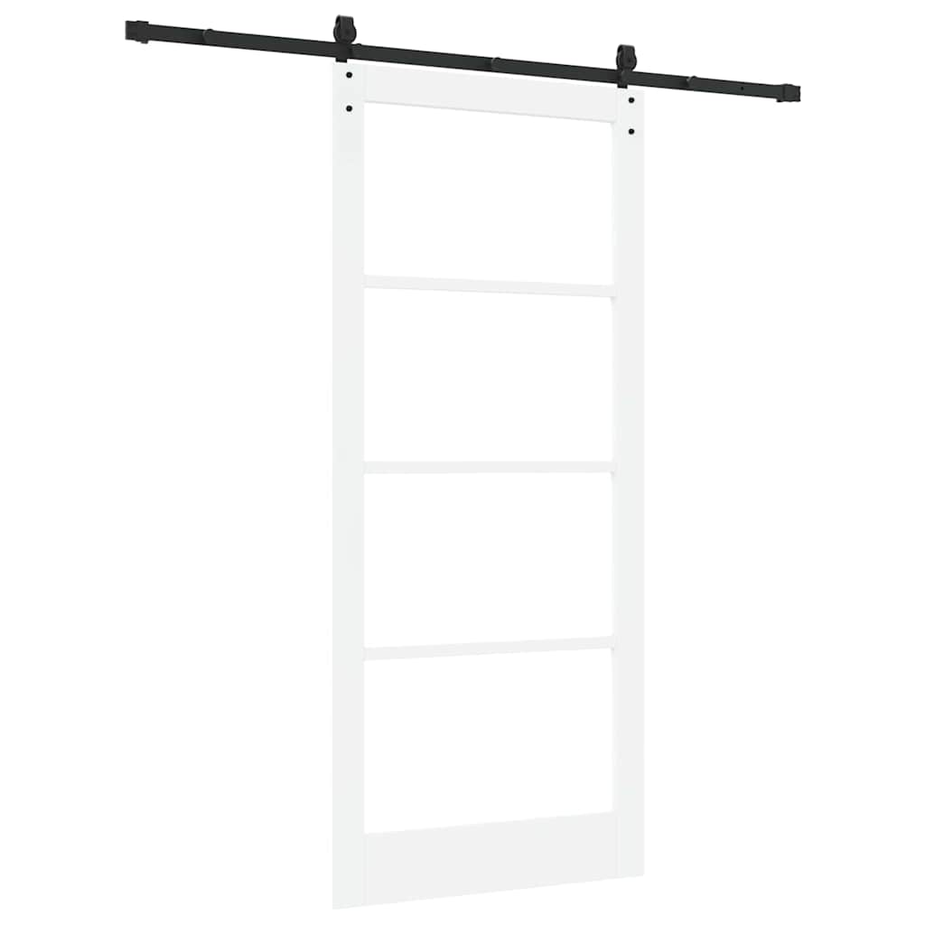 Sliding Door Solid Pine Wood and Glass 200 cm White and Black 93 cm 211 cm
