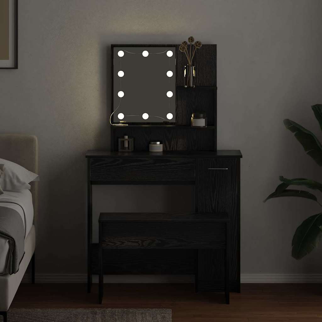 vidaXL LED Dressing Table Set 2 pcs Black Oak 86.5 x 35 x 136 cm 4