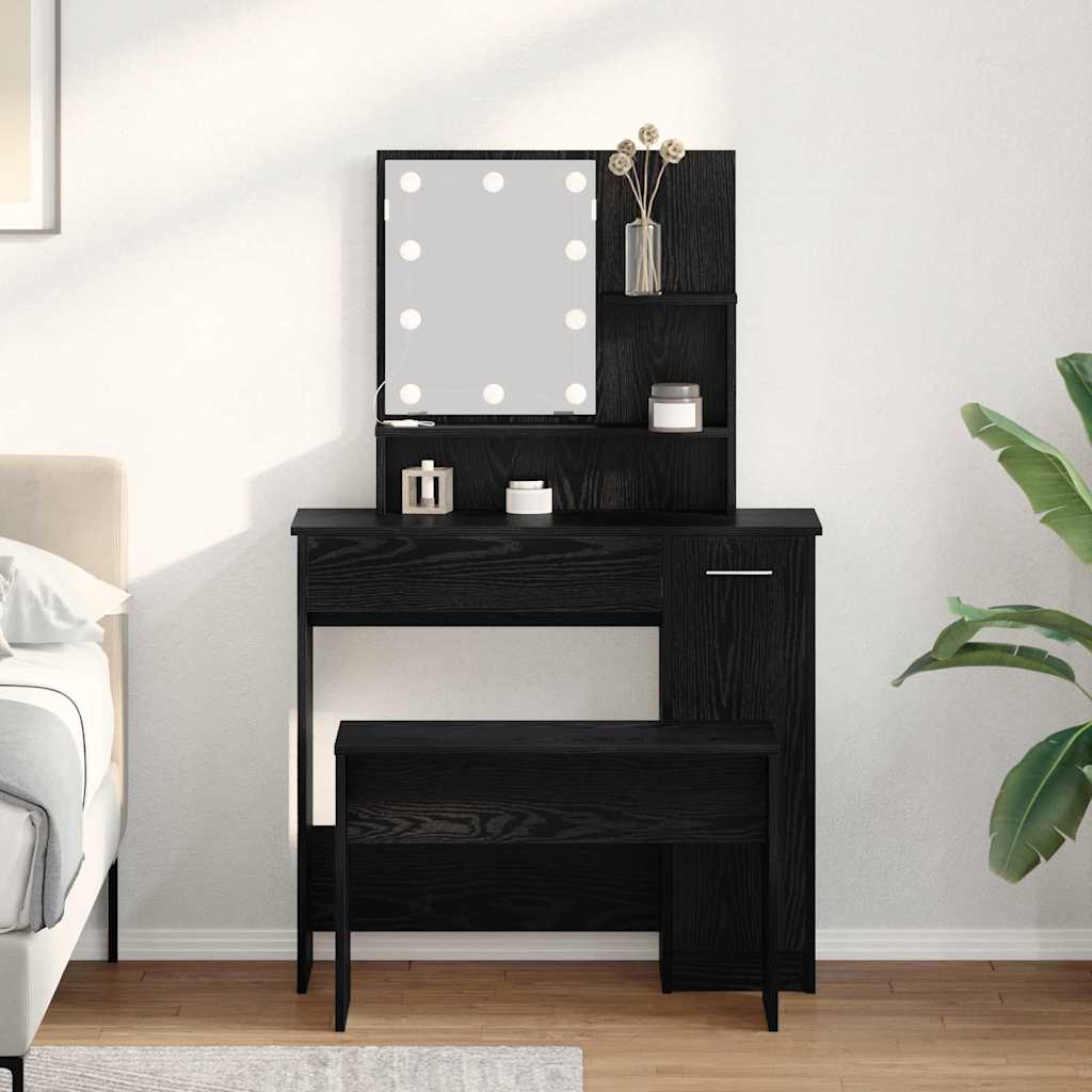 vidaXL LED Dressing Table Set 2 pcs Black Oak 86.5 x 35 x 136 cm 1