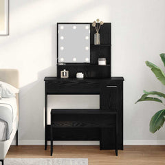Dressing Table Set with LED Engineered Wood Depth 35 cm Black oak
