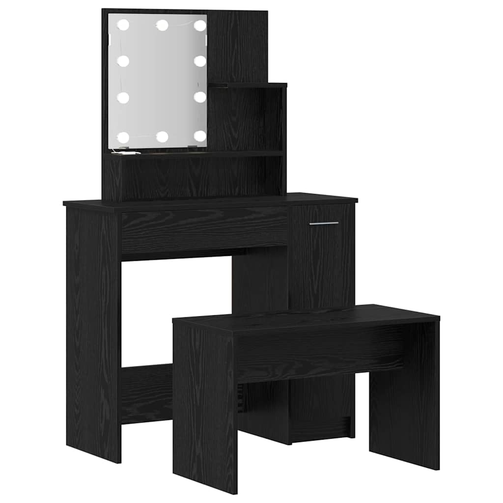 vidaXL LED Dressing Table Set 2 pcs Black Oak 86.5 x 35 x 136 cm 5