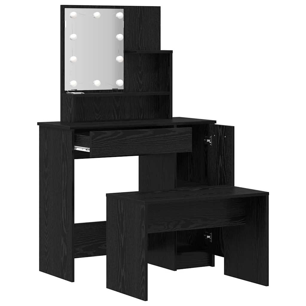 vidaXL LED Dressing Table Set 2 pcs Black Oak 86.5 x 35 x 136 cm 6