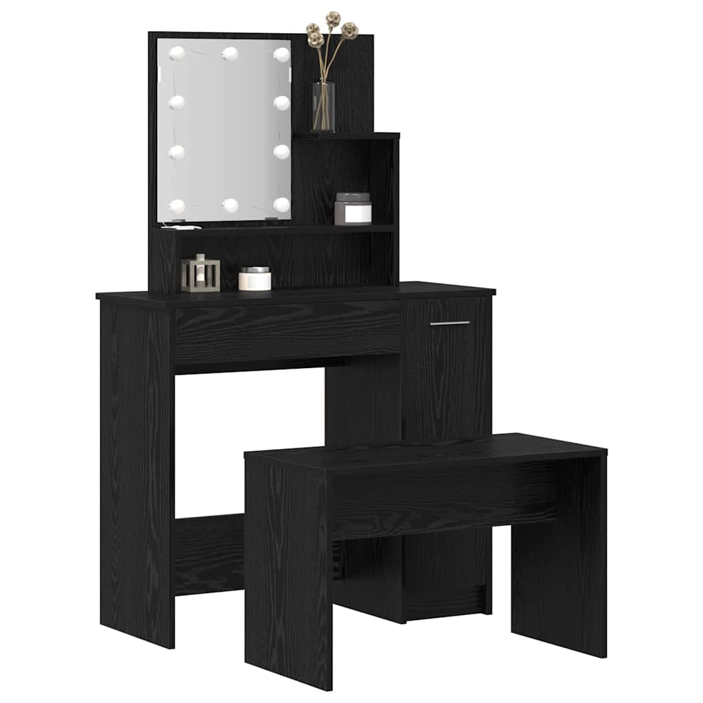vidaXL LED Dressing Table Set 2 pcs Black Oak 86.5 x 35 x 136 cm 3