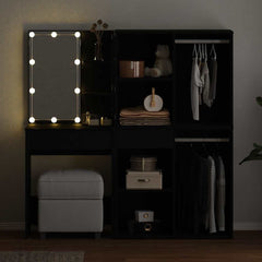 vidaXL LED Dressing Table Set Black Oak 140 x 40 x 140 cm 4