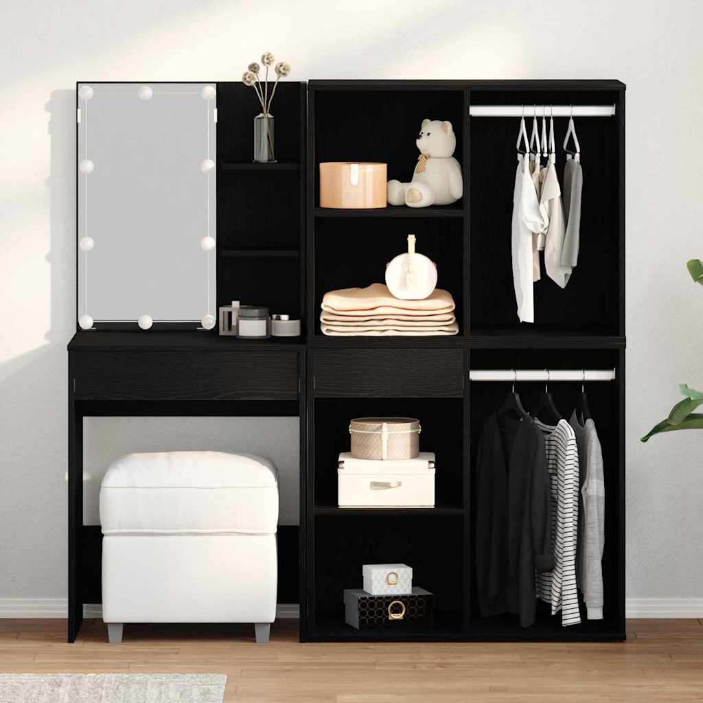 vidaXL LED Dressing Table Set Black Oak 140 x 40 x 140 cm 1