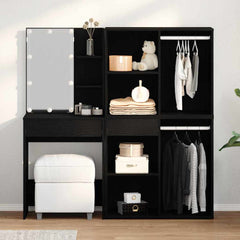 vidaXL LED Dressing Table Set Black Oak 140 x 40 x 140 cm 1