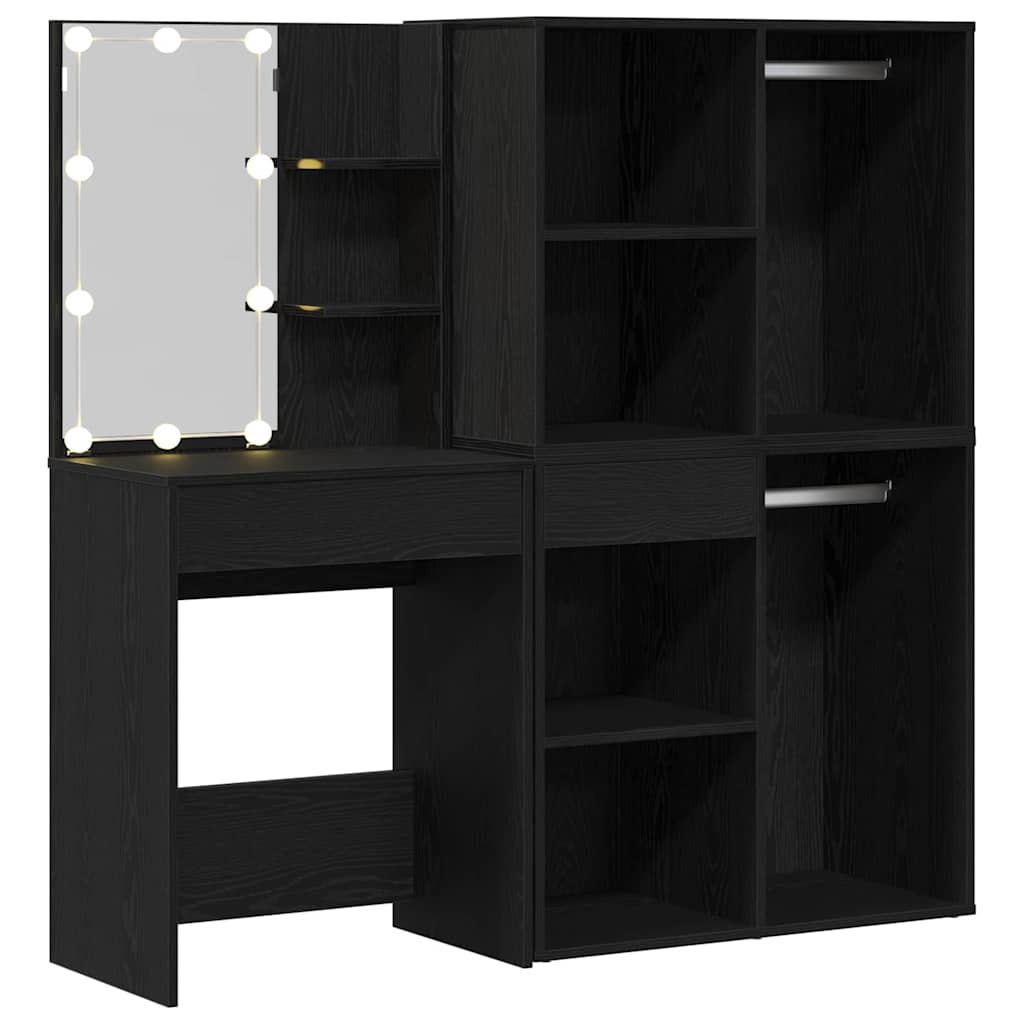 vidaXL LED Dressing Table Set Black Oak 140 x 40 x 140 cm 5