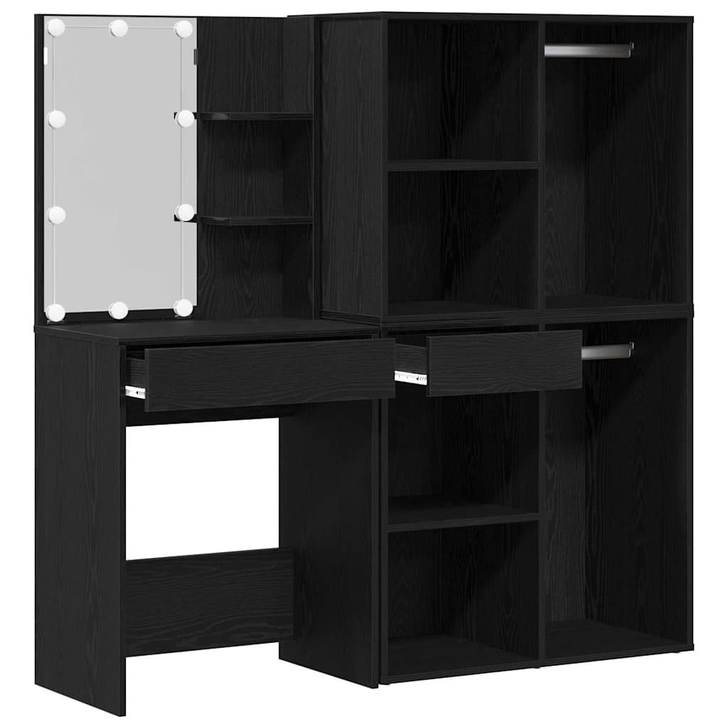 vidaXL LED Dressing Table Set Black Oak 140 x 40 x 140 cm 6