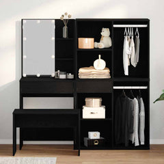vidaXL Dressing Table Set with LED 4 pcs Black Oak Engineered Wood 1
