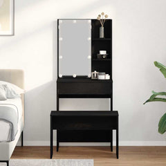 vidaXL LED Dressing Table Set 2 pcs Black Oak 60 x 40 x 140 cm 1