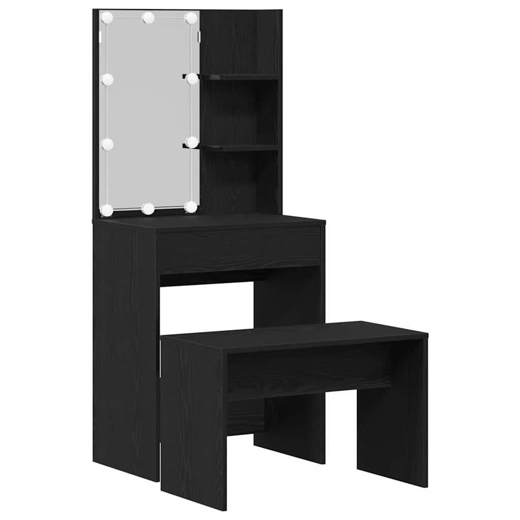 vidaXL LED Dressing Table Set 2 pcs Black Oak 60 x 40 x 140 cm 2