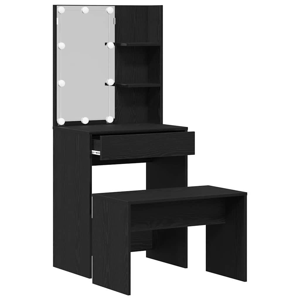 vidaXL LED Dressing Table Set 2 pcs Black Oak 60 x 40 x 140 cm 6