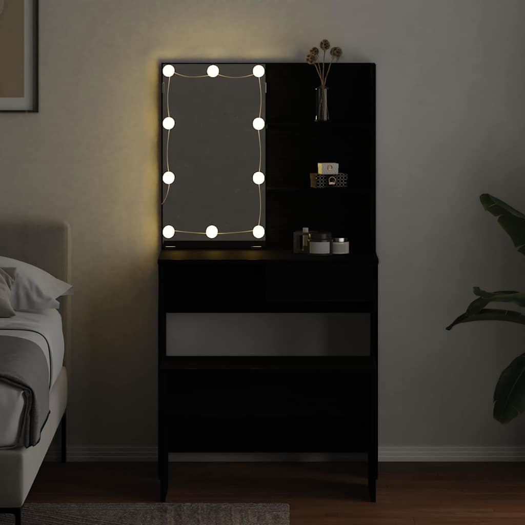 vidaXL LED Dressing Table Set 2 pcs Black Oak 74.5 x 40 x 141 cm 4