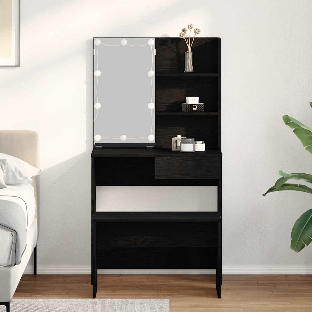 vidaXL LED Dressing Table Set 2 pcs Black Oak 74.5 x 40 x 141 cm 1