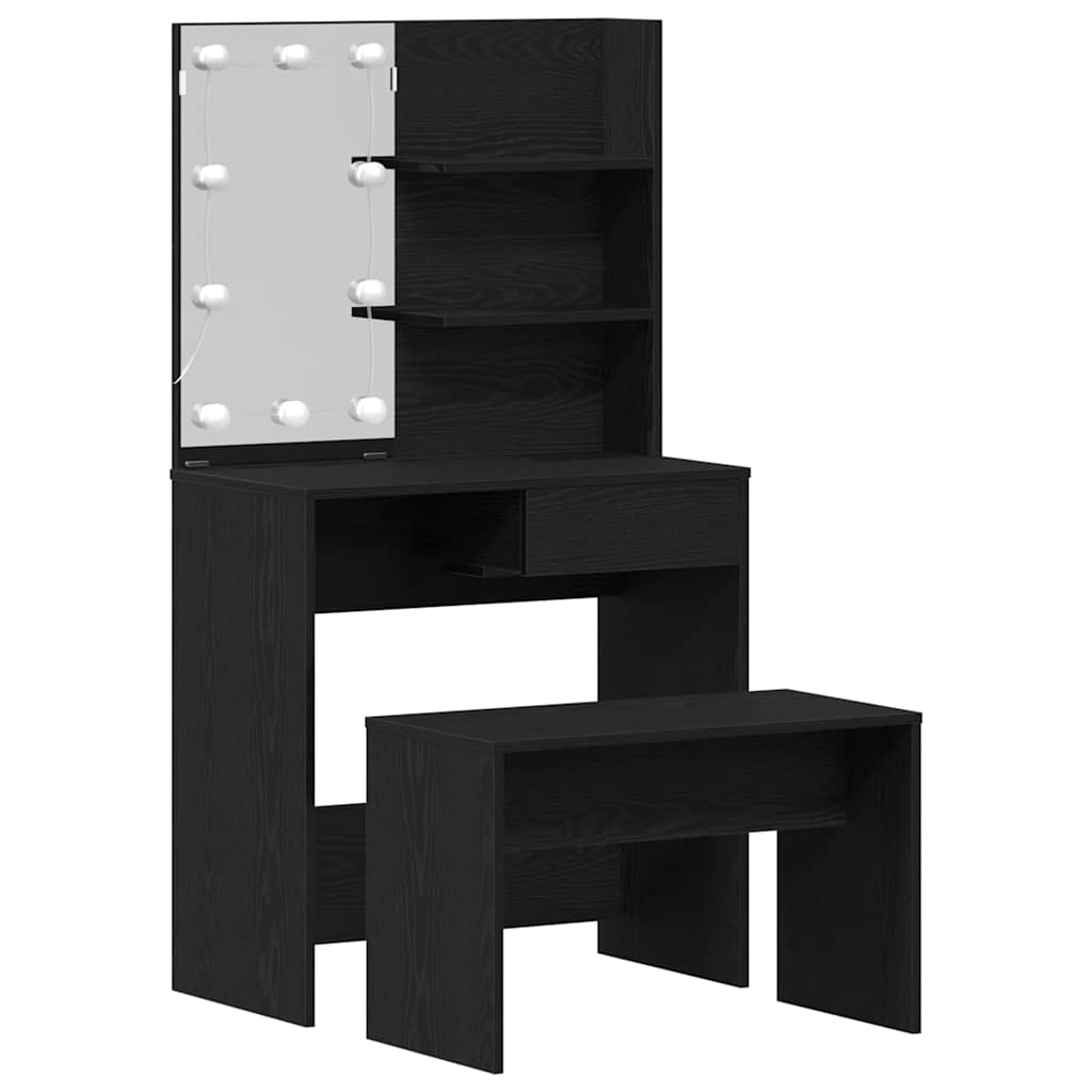 vidaXL LED Dressing Table Set 2 pcs Black Oak 74.5 x 40 x 141 cm 2