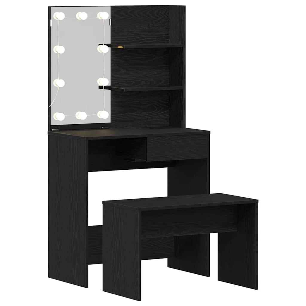 vidaXL LED Dressing Table Set 2 pcs Black Oak 74.5 x 40 x 141 cm 5