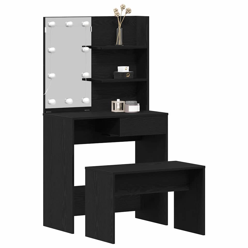 vidaXL LED Dressing Table Set 2 pcs Black Oak 74.5 x 40 x 141 cm 3