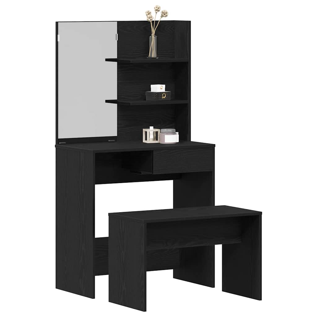 vidaXL Dressing Table Set 2 pcs Black Oak 74.5 x 40 x 141 cm 3