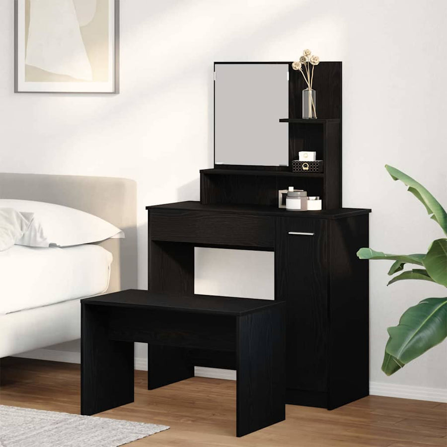 vidaXL Dressing Table Set 2 pcs Black Oak 86.5 x 35 x 136 cm 1