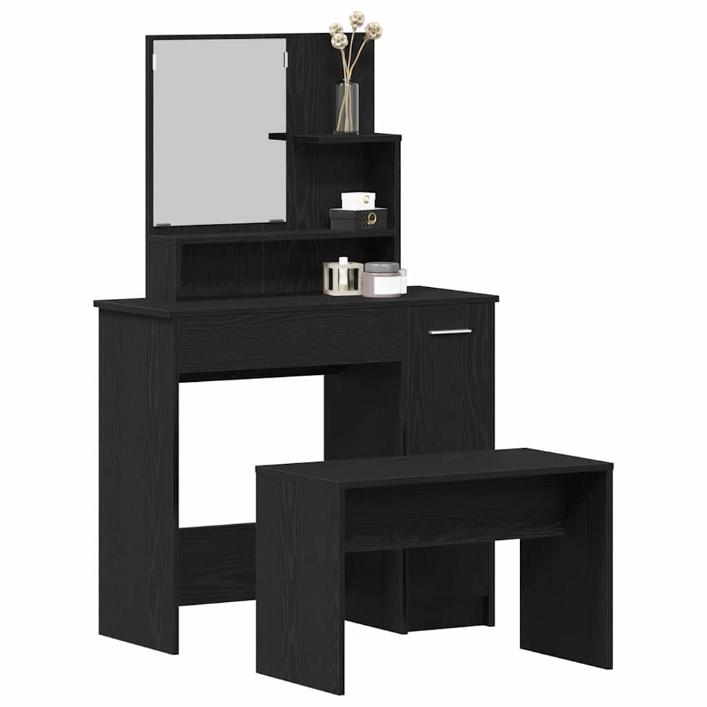 vidaXL Dressing Table Set 2 pcs Black Oak 86.5 x 35 x 136 cm 3