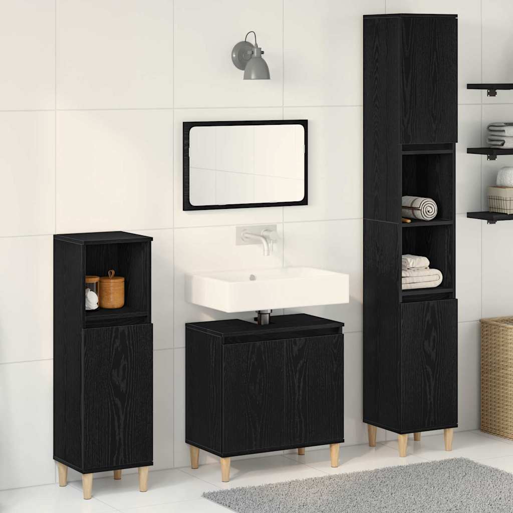 3 Piece Bathroom Furniture Set Engineered Wood Black oak