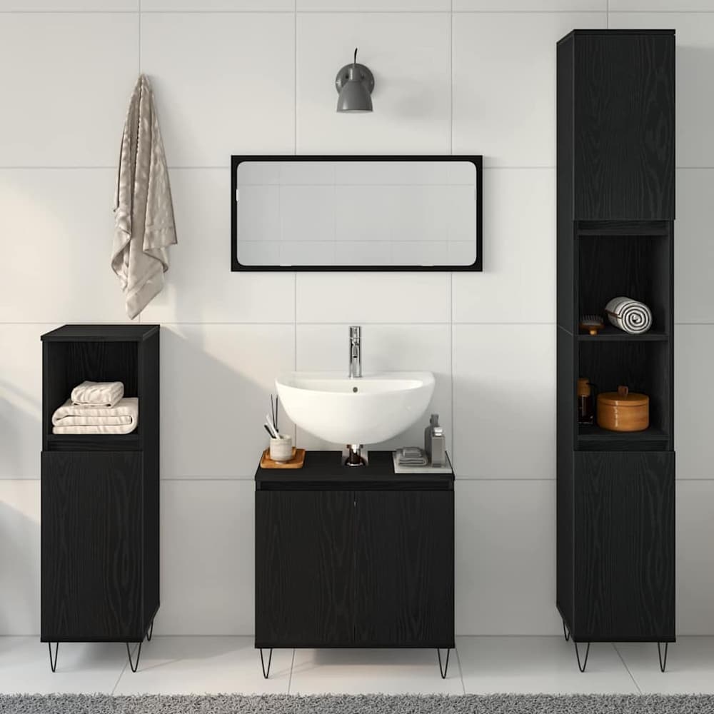 vidaXL Bathroom Furniture Set 3 pcs Black Oak 4