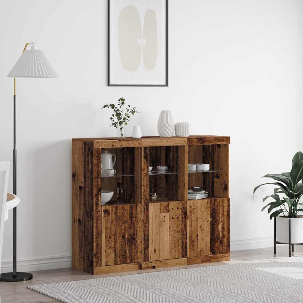 Sideboards with LED Lights 3 pcs Engineered Wood Old wood