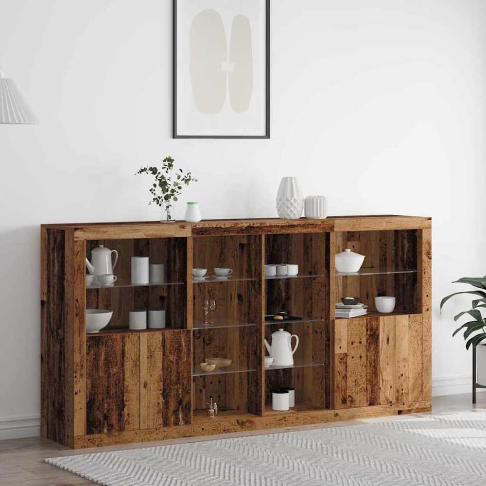 Sideboard with LED Lights 202x37x100 cm Old wood
