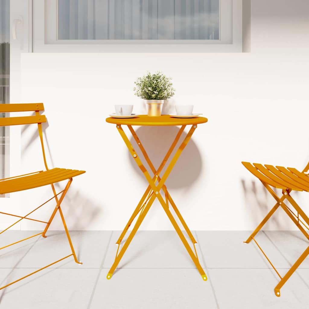 vidaXL Bistro Table Folding Mustard Ø 50 x 71 cm Powder-coated Steel 3