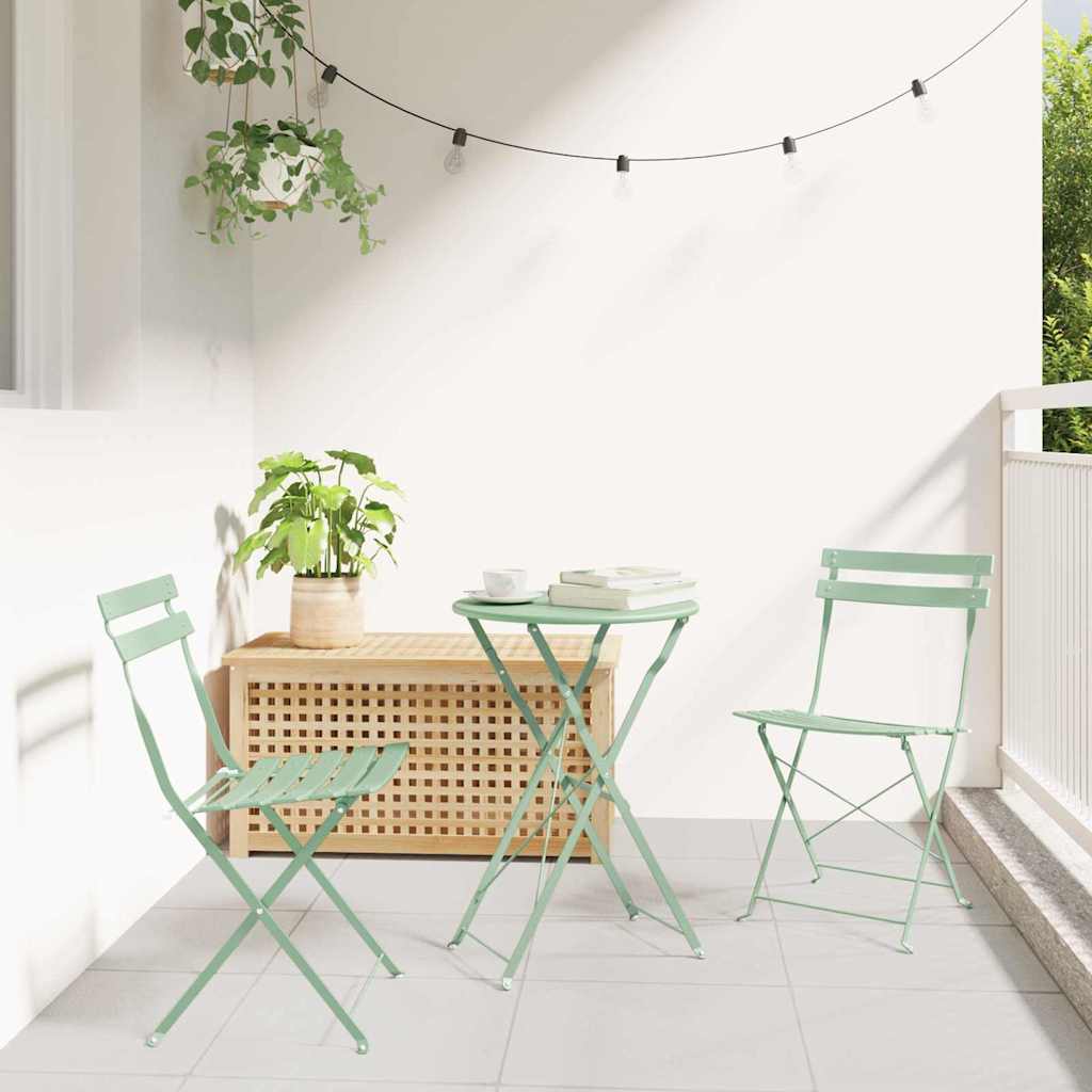 Folding Bistro Set 3 pcs Steel Light mint