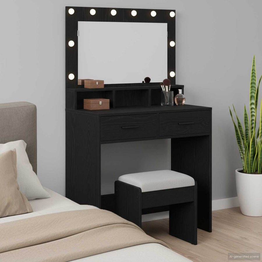 vidaXL Dressing Table Black Oak 79 x 41 x 135 cm Engineered Wood 1
