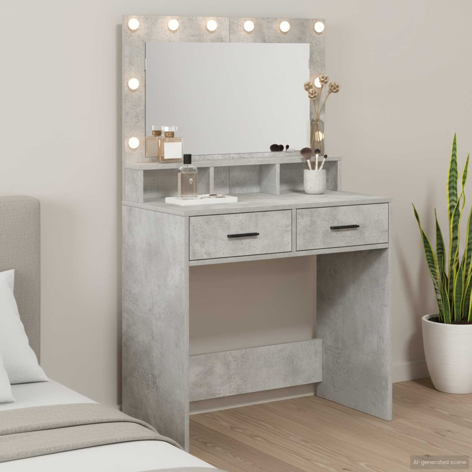 vidaXL Dressing Table Concrete Grey 79 x 41 x 135 cm Engineered Wood 1