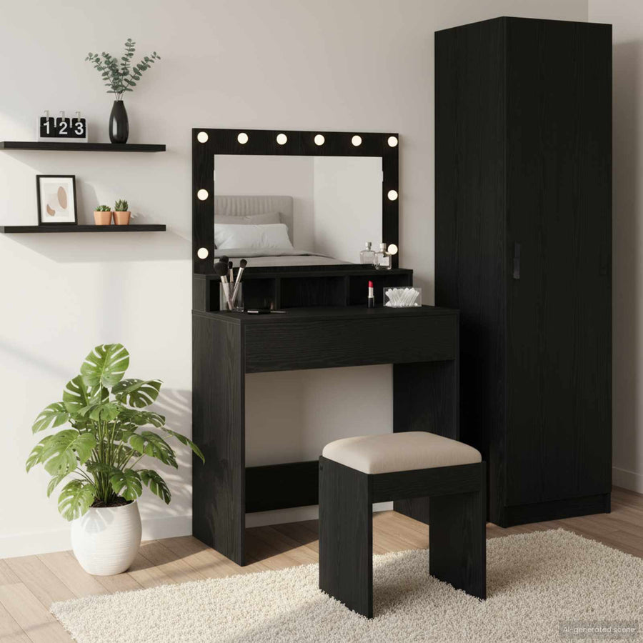 vidaXL Dressing Table Black Oak 75.5 x 41 x 135 cm Engineered Wood 1