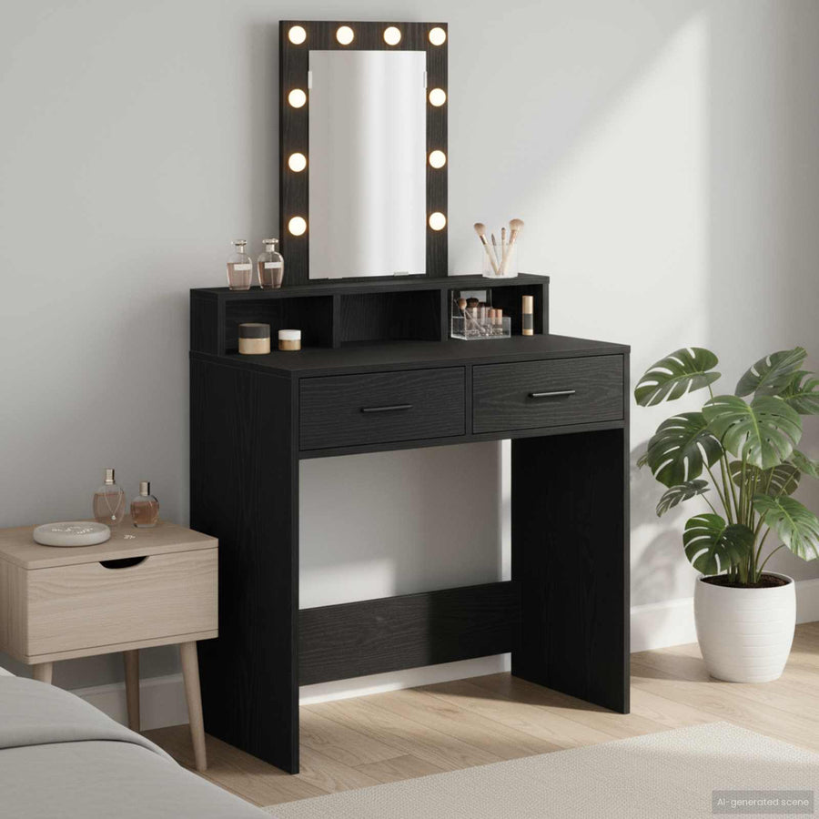 vidaXL Dressing Table Black 79 x 41 x 140 cm Engineered Wood 1