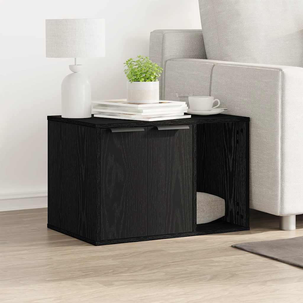Cat Litter Box Enclosure 60x40x40 cm Engineered Wood Right-side Door Black oak