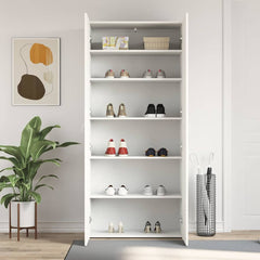 vidaXL Shoe Cabinet 80 x 35.5 x 180 cm Engineered Wood White 4