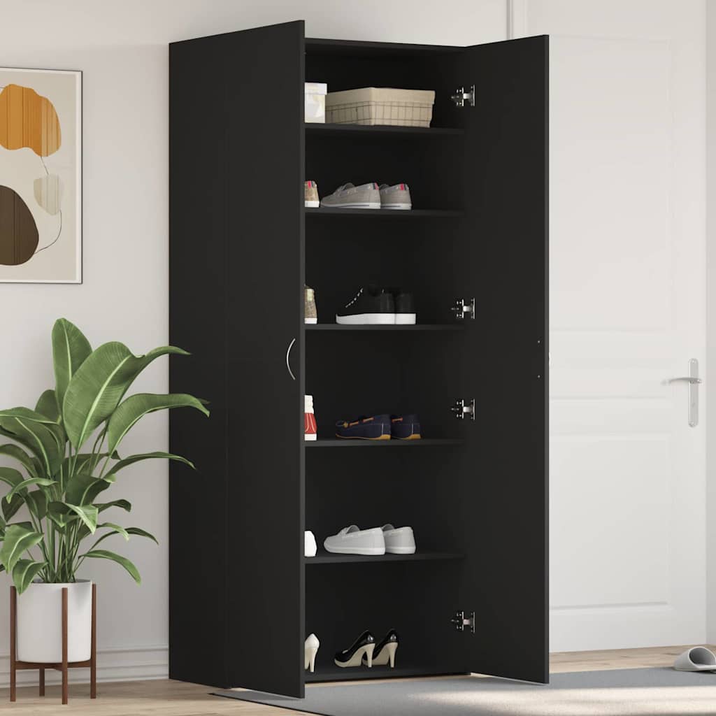 vidaXL Shoe Cabinet 80 x 35.5 x 180 cm Engineered Wood Black 1
