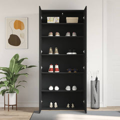 vidaXL Shoe Cabinet 80 x 35.5 x 180 cm Engineered Wood Black 4