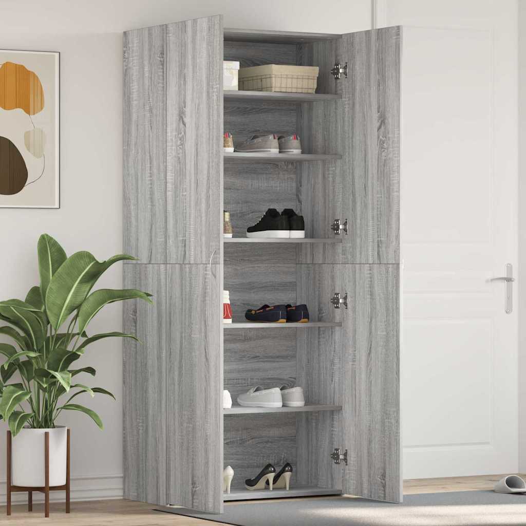 vidaXL Shoe Cabinet 80 x 35.5 x 180 cm Engineered Wood Grey 1