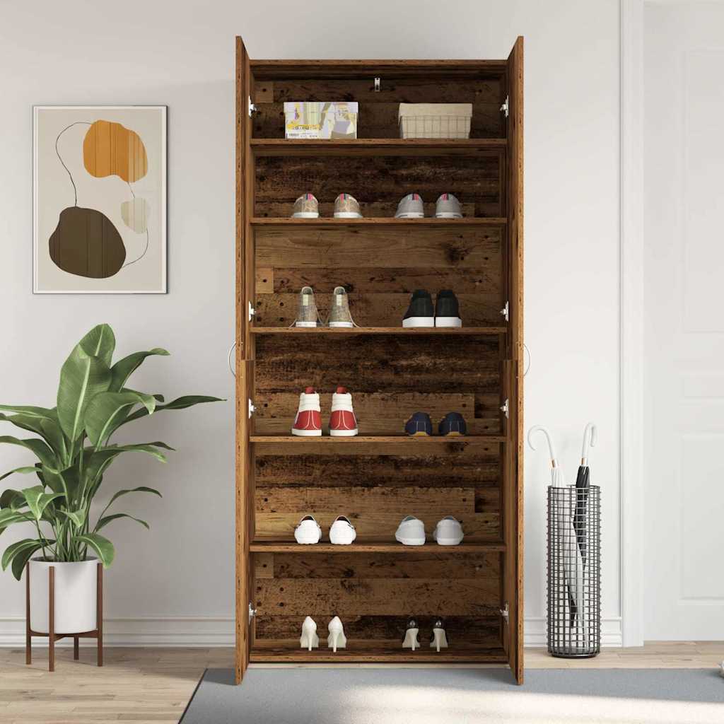 vidaXL Shoe Cabinet 80 x 35.5 x 180 cm Engineered Wood Brown 4