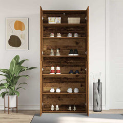 vidaXL Shoe Cabinet 80 x 35.5 x 180 cm Engineered Wood Brown 4
