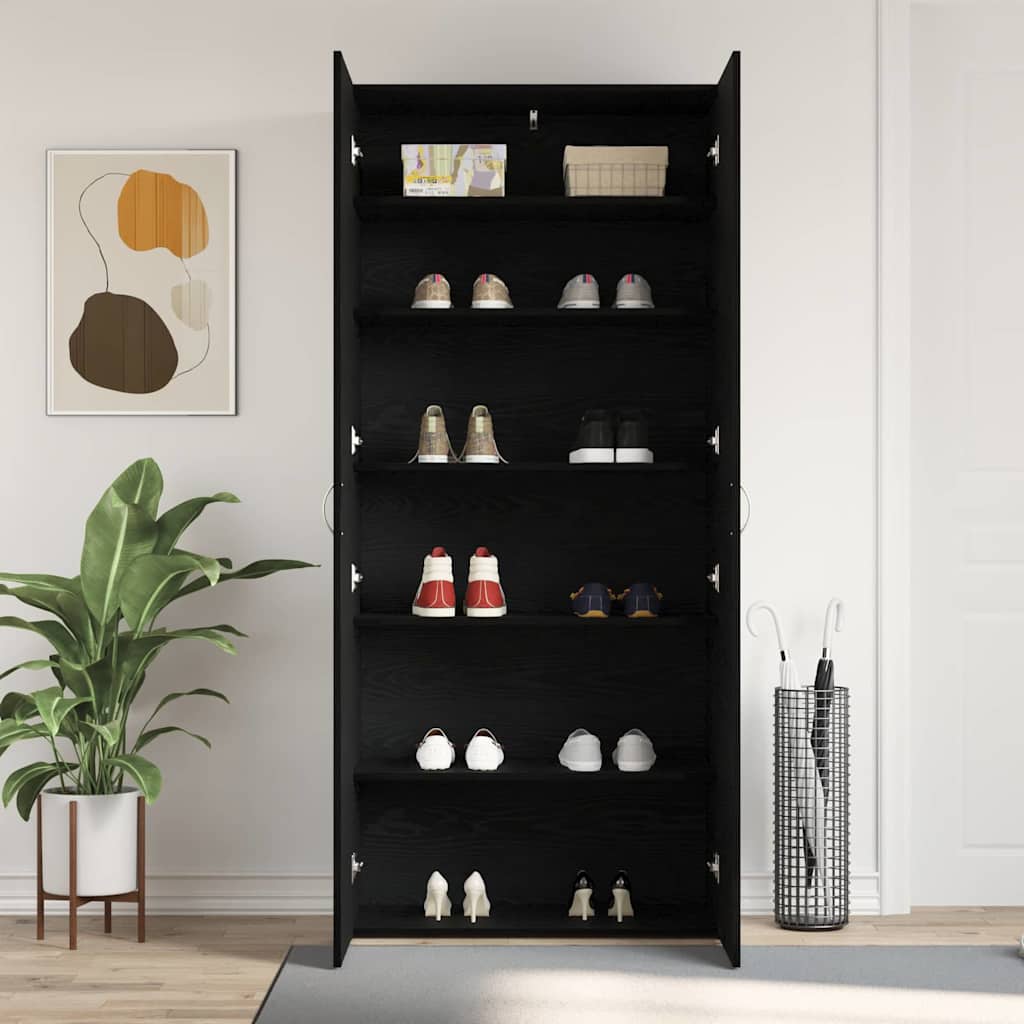 vidaXL Shoe Cabinet 80 x 35.5 x 180 cm Engineered Wood Black 4