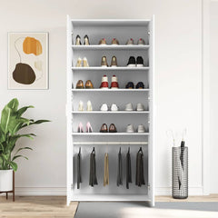 vidaXL Shoe Cabinet 80 x 39 x 178 cm Engineered Wood White 4